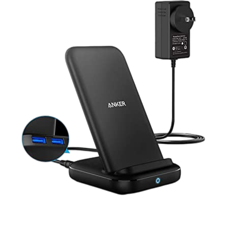 Anker PowerWave 10 Stand with 2 USB-A Ports Wireless Charger with AC Adapter Qi Certified Image